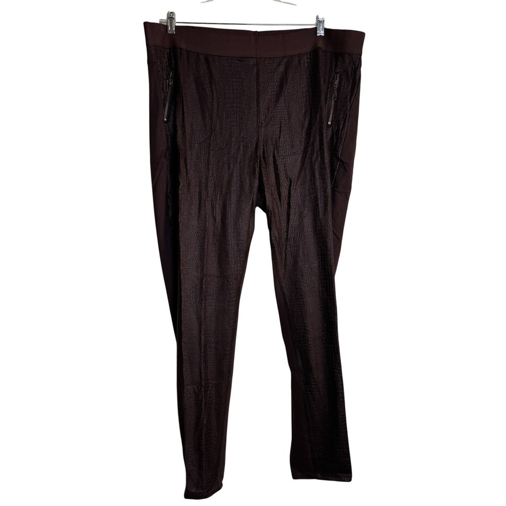DG2 Diane Gilman Mixed‎ Media Moto Leggings 2XT Brown Textured Zip Skinny Pants